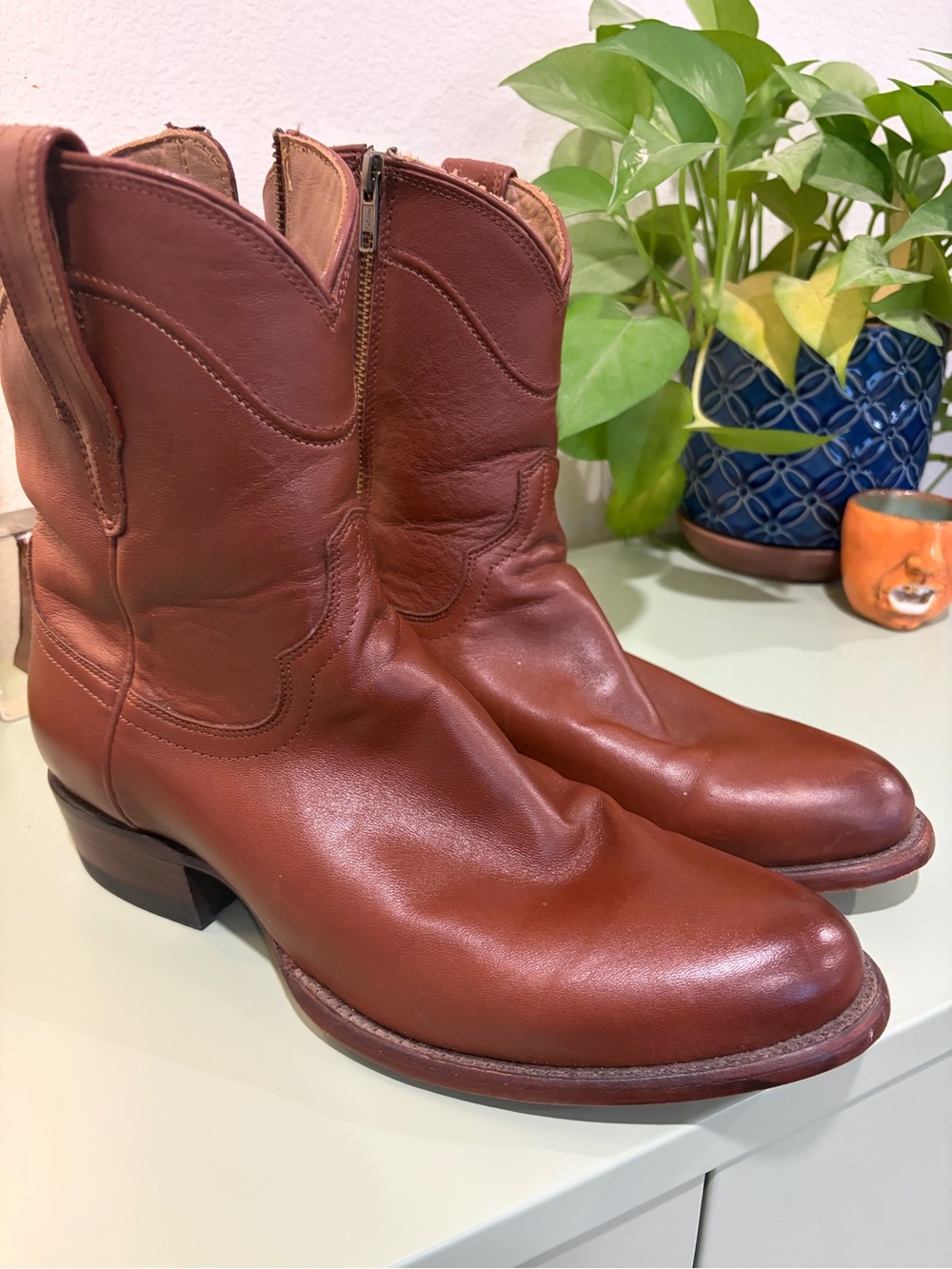 Tecovas The Dean Men Size 9.5 D  Hazelnut Cowhide Cowboy Boots Zip Brown 🔥